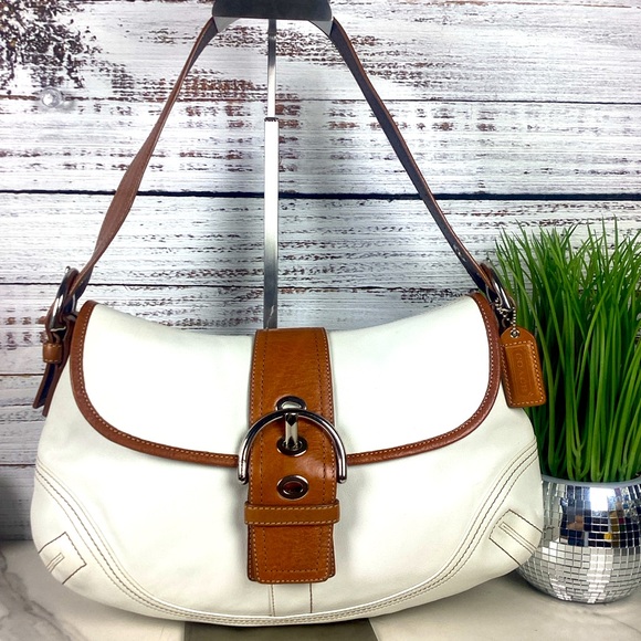 Coach F10192 White and Brown Soho Flap Buckle Large Shoulder Bag - Picture 1 of 17